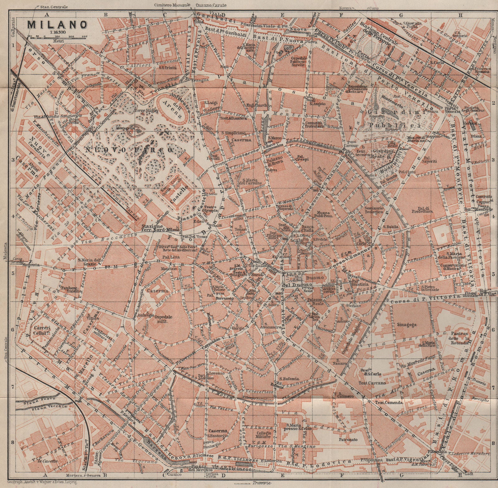 MILAN MILANO. town city plan piano urbanistico. Italy mappa. BAEDEKER 1909